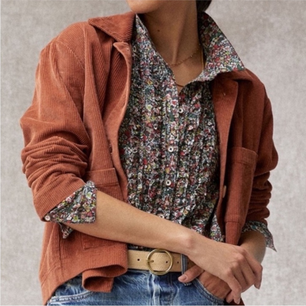 Pilcro Floral Ruffle Button Down